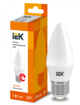Лампа светодиодная IEK свеча на ветру C35 E27 7W 3000К 