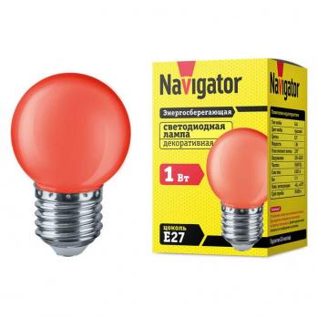 Лампа светодиодная Navigator шар G45 E27 1W, Красный