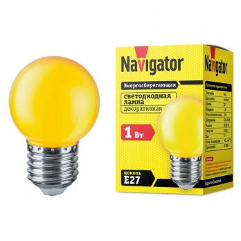 Лампа светодиодная Navigator шар G45 E27 1W, Желтый 