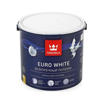 Краска ЕВРО WHITE для потолка белая глубокоматовая 2,7л Тиккурила