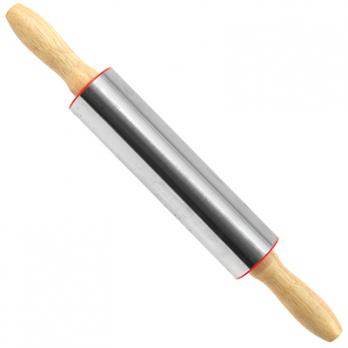 Скалка из нержавеющей стали 38х5см, с деревянными ручками, в цветной коробке (Китай)